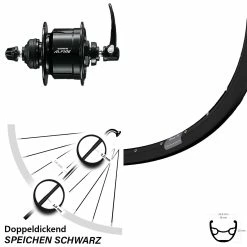 27,5 Zoll Vorderes Rad Mit Nabendynamo Ryde Rival 19 Shimano DH-S501 Centerlock Schwarz