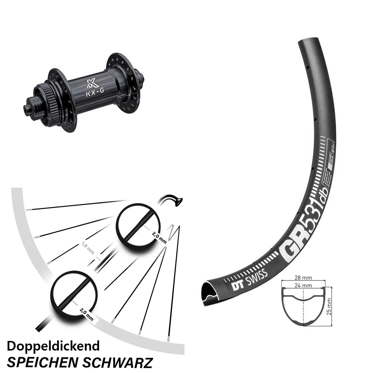 Dt-swiss 28-29 Zoll Vorderrad KX-G Nabe 5/100 DT Swiss GR 531 DB Centerlock