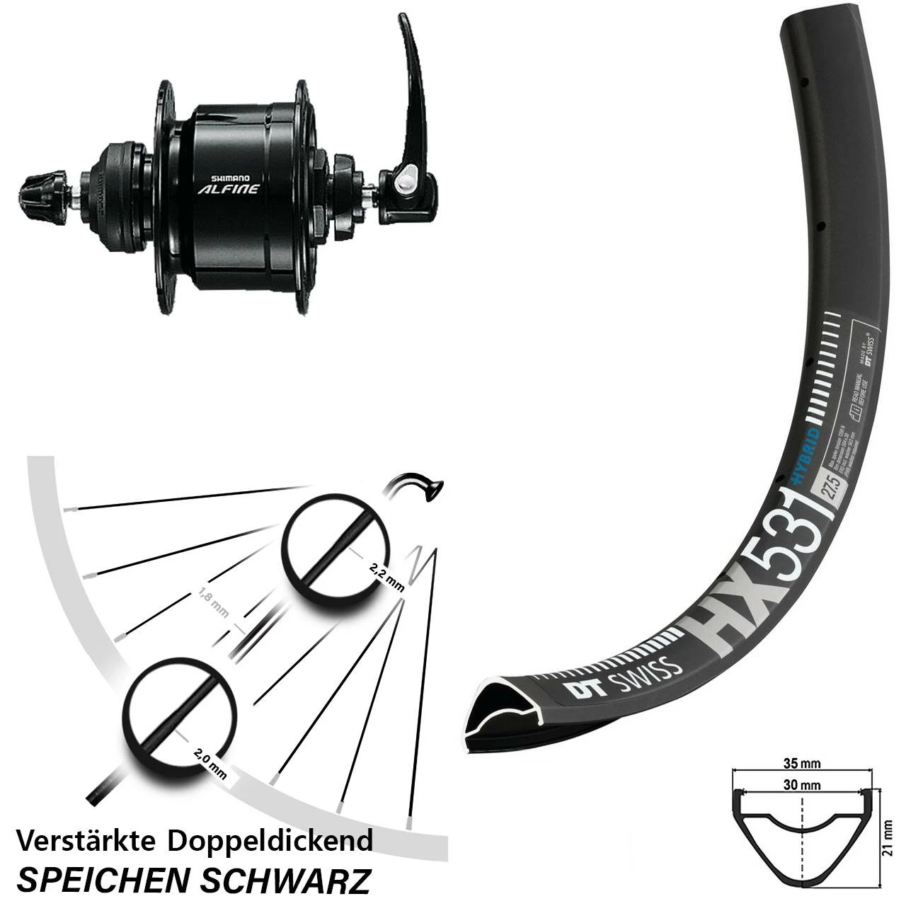 Dt-swiss 29 Zoll DT Swiss HX 531 Vorderrad MTB Mit Alfine Nabendynamo