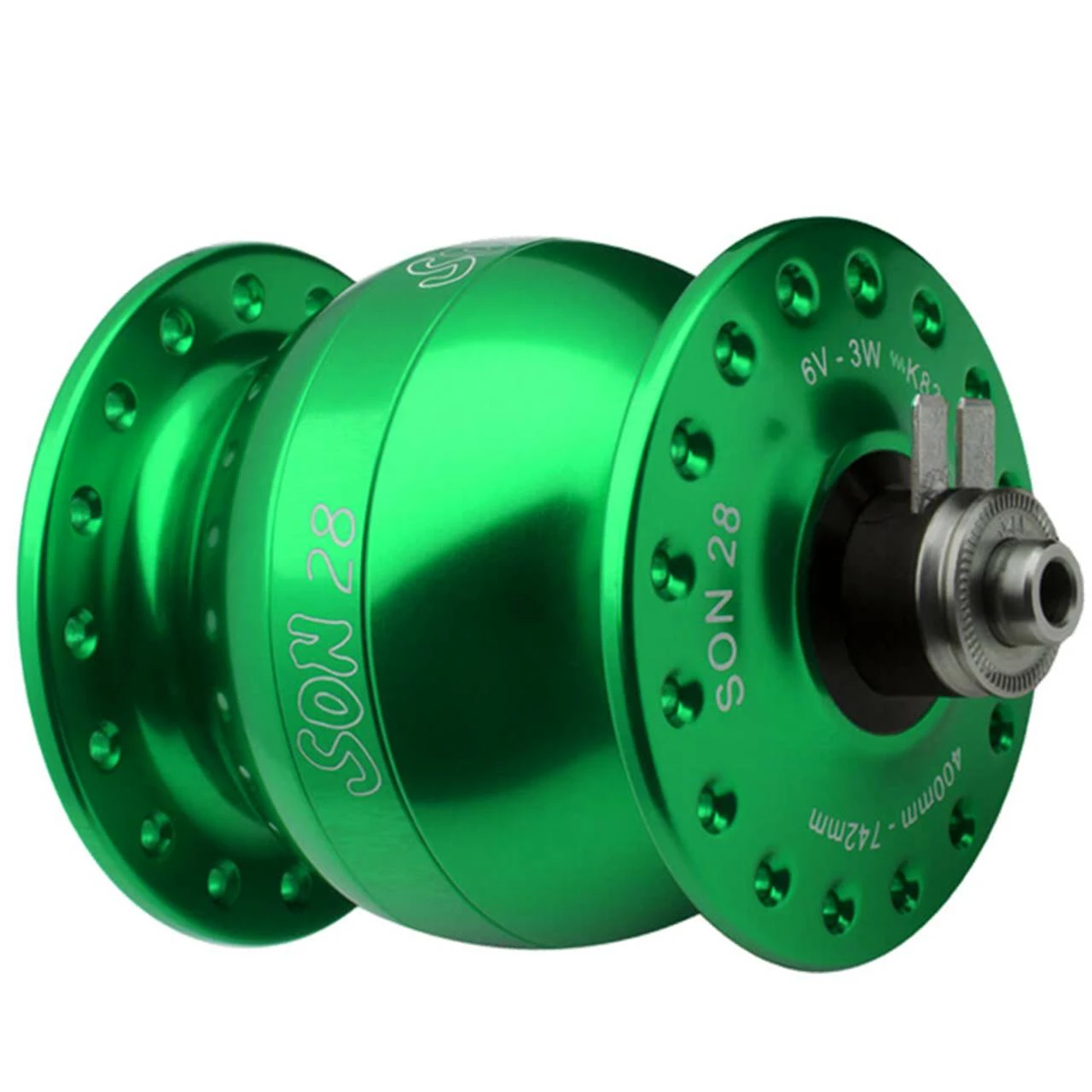 Son 28 Nabendynamo Felgenbremse Hohlachse Grün Eloxiert