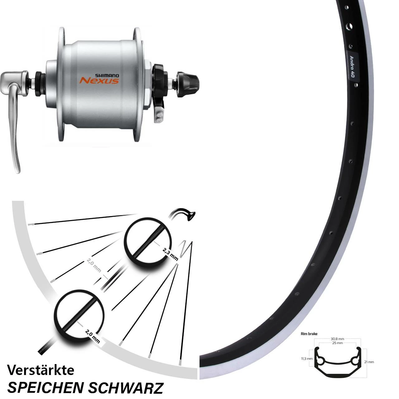 28 Zoll Vorderrad Shimano Nabendynamo DHC3000 Ryde Andra 40