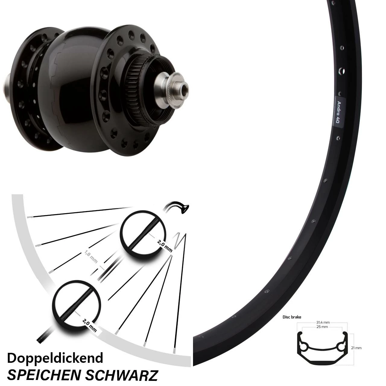 27,5 Zoll Vorderrad Mit Nabendynamo Ryde Andra 40 Son Delux Schwarz Centerlock
