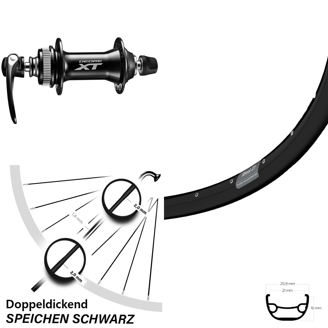 27,5 Zoll Vorderrad Ryde Rival 21 Mit Shimano XT HB-M8000 Nabe