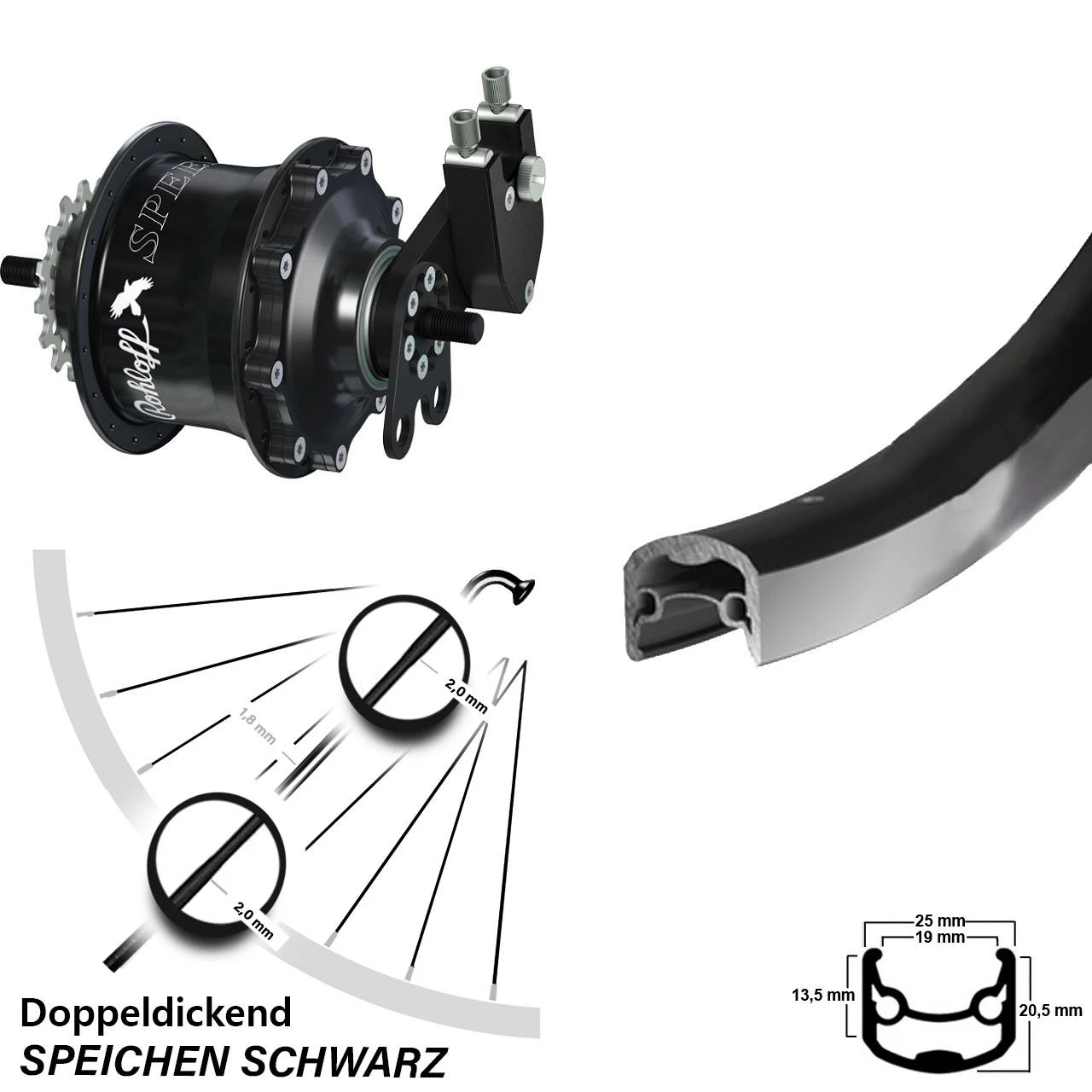 26 Zoll Ryde Andra 30 Hinterrad Rohloff TS EX Speedhub 500/14