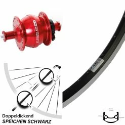 27,5 Zoll Nabendynamo Vorderrad Ryde Andra 35 Shutter Precision PV-8 Rot