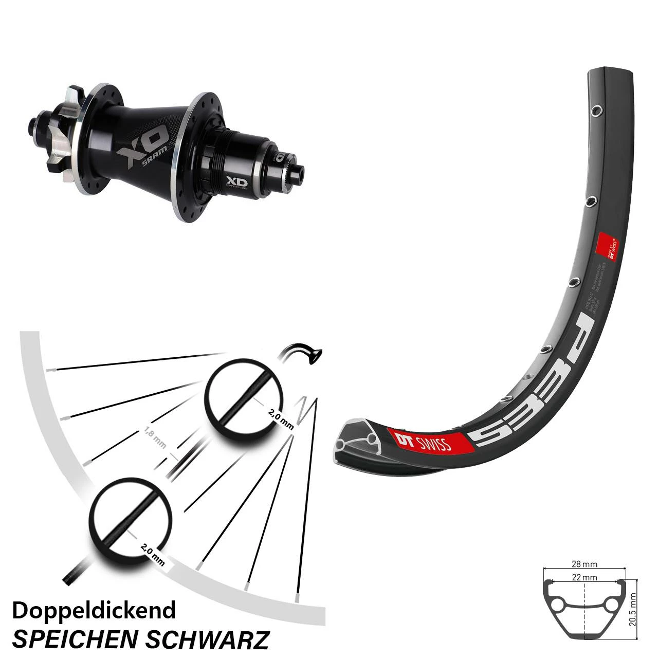 Dt-swiss 26 Zoll MTB Hinterrad DT Swiss 533 Disc Mit Sram X0 135/142 XD Nabe