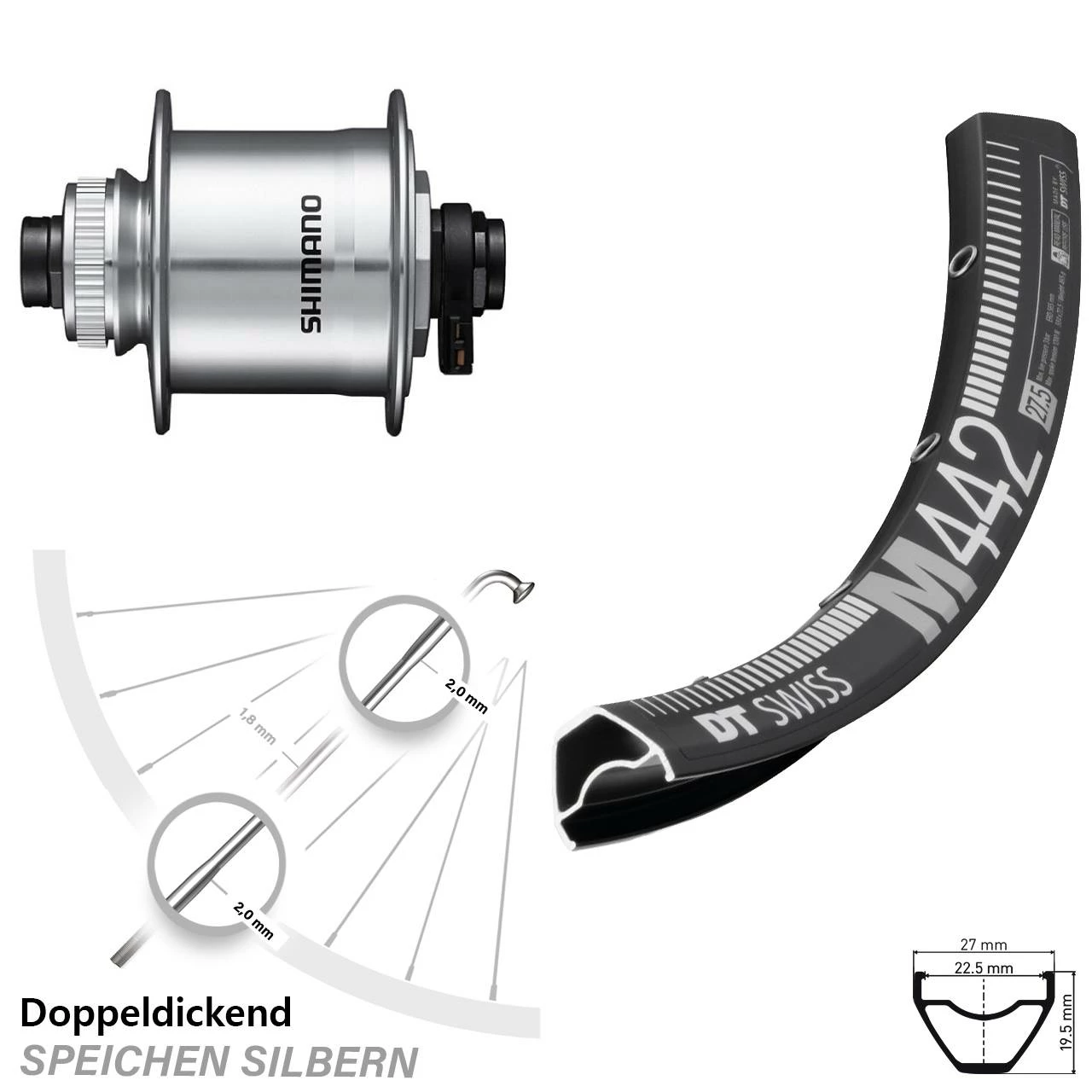 Dt-swiss Vorderrad 27,5 Zoll DT Swiss M 442 Schwarz Shimano DH-UR708 Für Steckachse