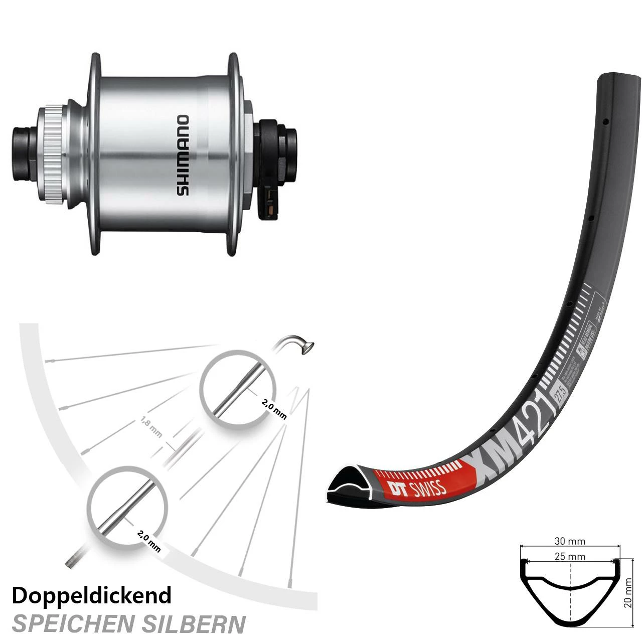 Dt-swiss 29 Zoll MTB Nabendynamolaufrad DT Swiss XM 421 Shimano DH-UR708-Centerlock