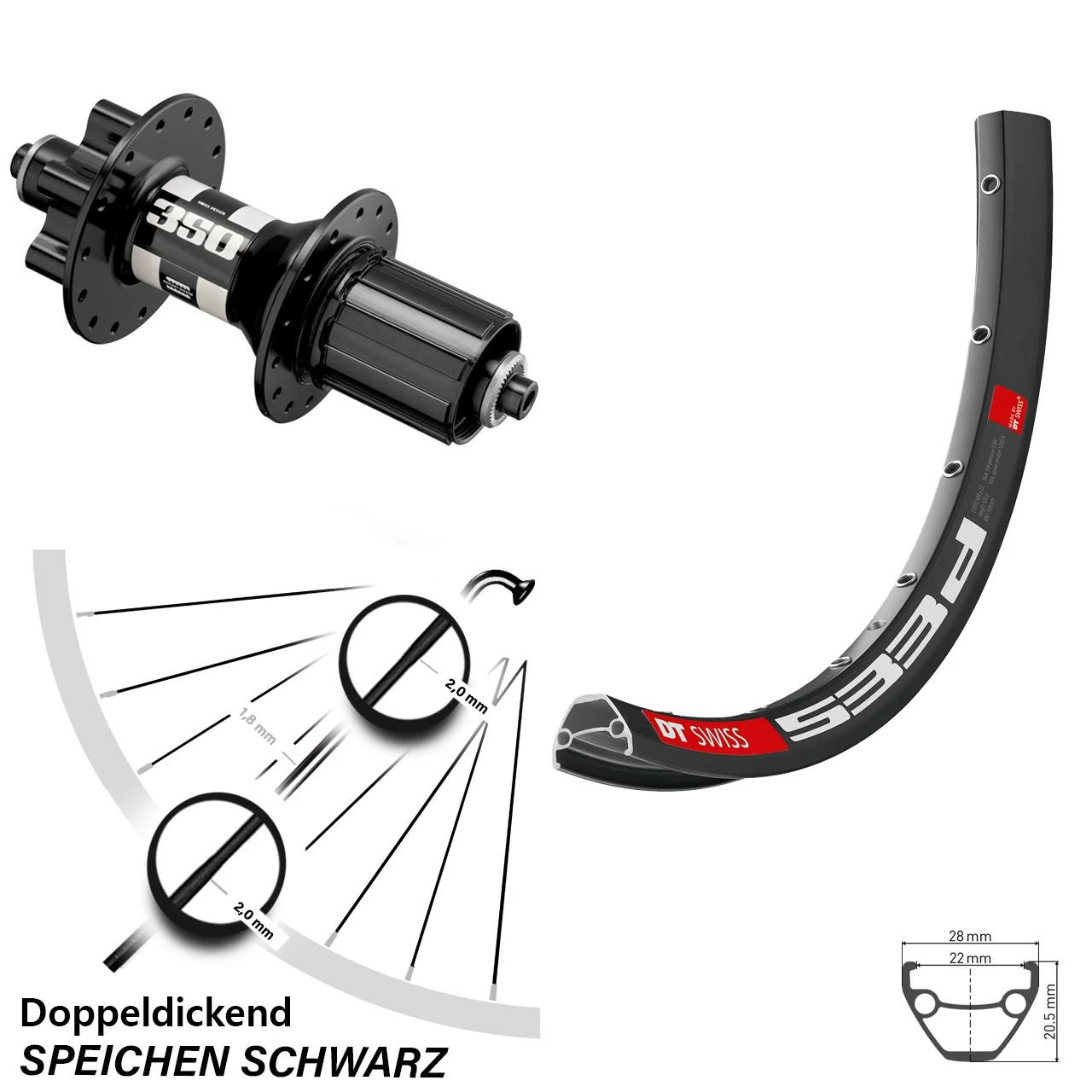 Dt-swiss 27,5 Zoll Hinterrad DT Swiss 533 D 350er 6-Loch Nabe