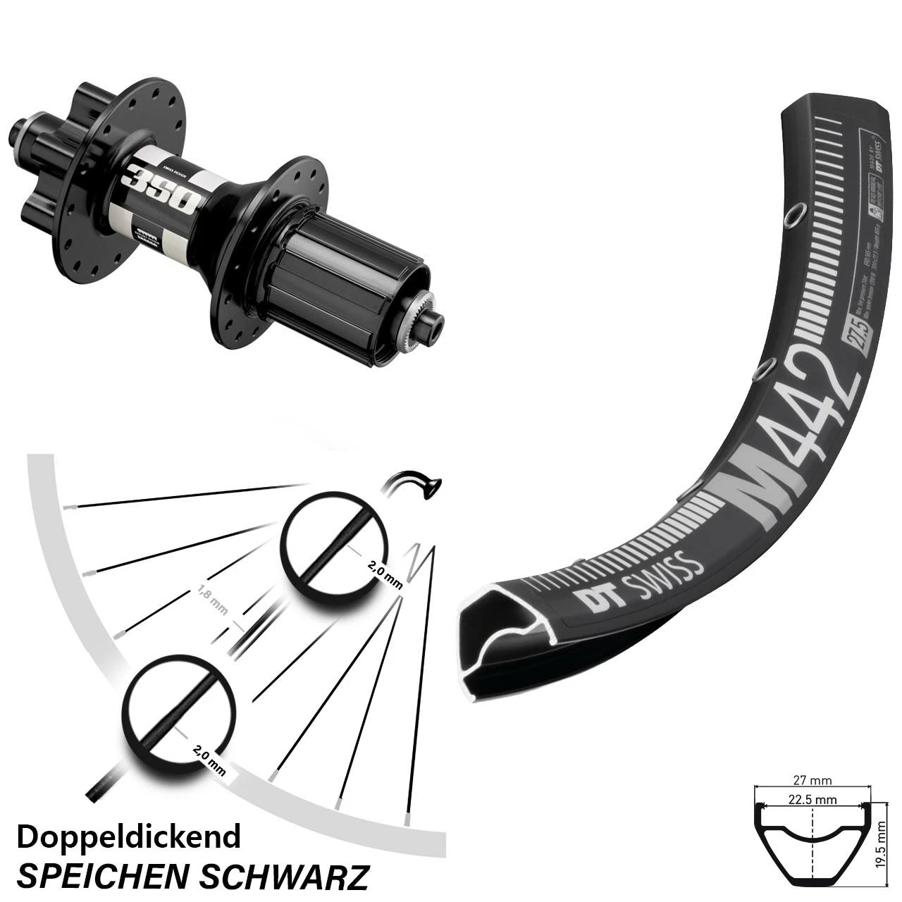 Dt-swiss 27,5 Zoll Laufrad DT Swiss 350 M 442 6-Loch