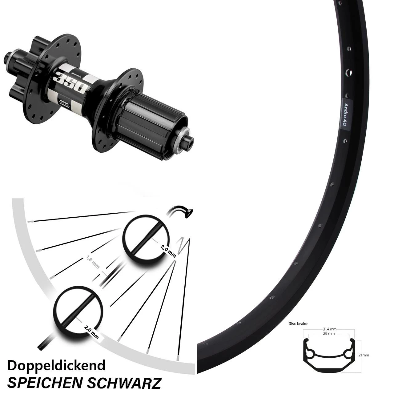 27,5 Zoll Hinterrad DT Swiss 350 Ryde Andra 40 Disc 6-Loch