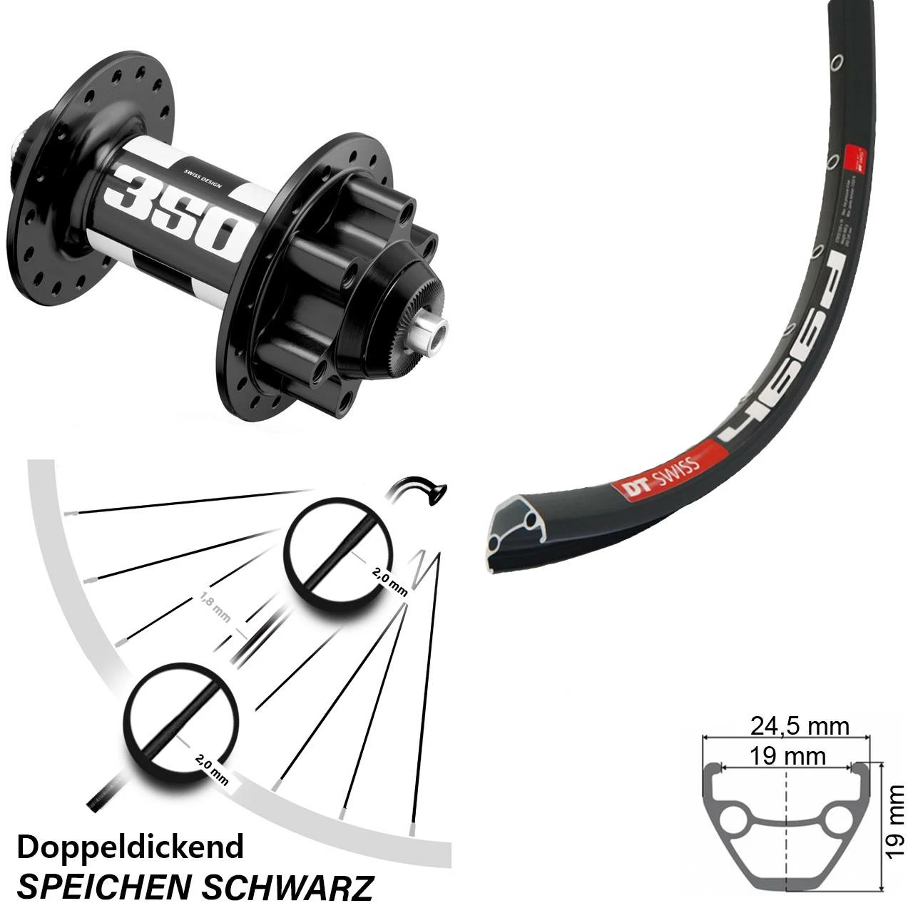 Dt-swiss 27,5 Zoll Vorderrad DT Swiss 466 Disc 350 6-Loch