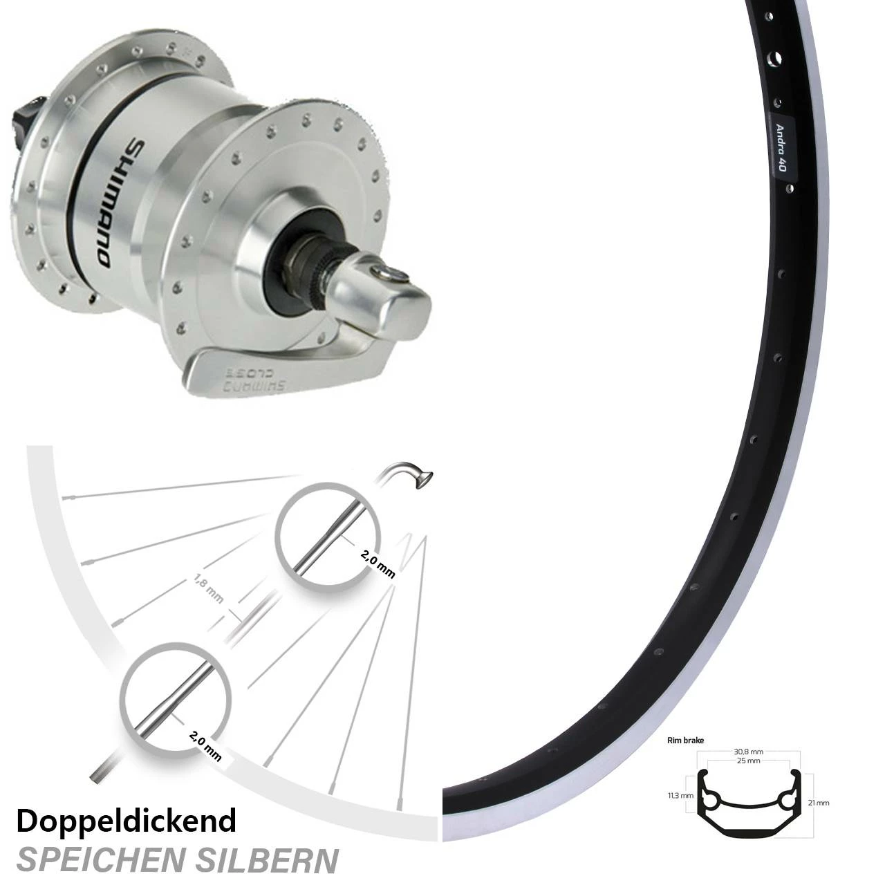 28 Zoll Vorderrad Ryde Andra 40 Schwarz Shimano DH3N72