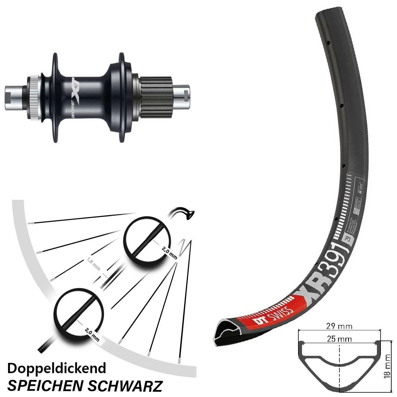 Dt-swiss Hinterrad 29 Zoll DT Swiss XR 391 Mit Shimano Deore XT FH-M8110 Microspline