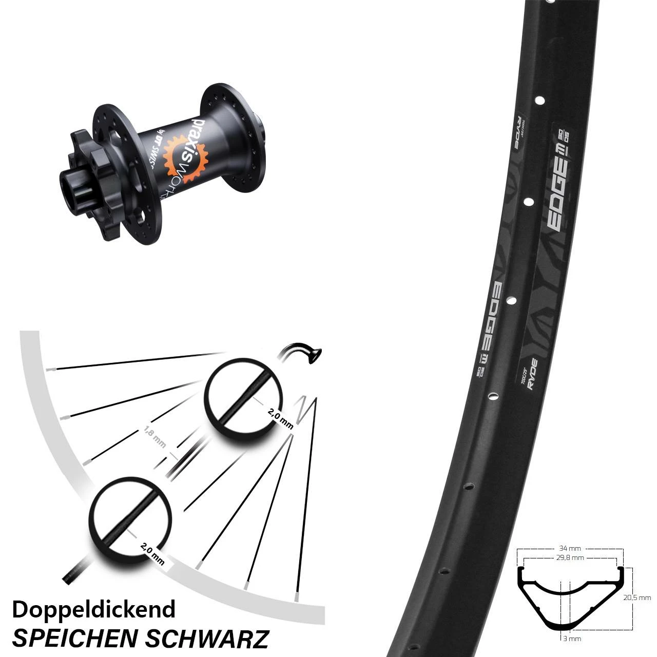 Ryde Edge M30 Vorderrad 29 Zoll DT Swiss 350 6-Loch