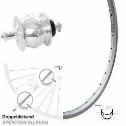 27,5 Zoll Vorderes Rad Mit Nabendynamo Ryde ZAC 421 Shutter Precision PV-8 Silbern