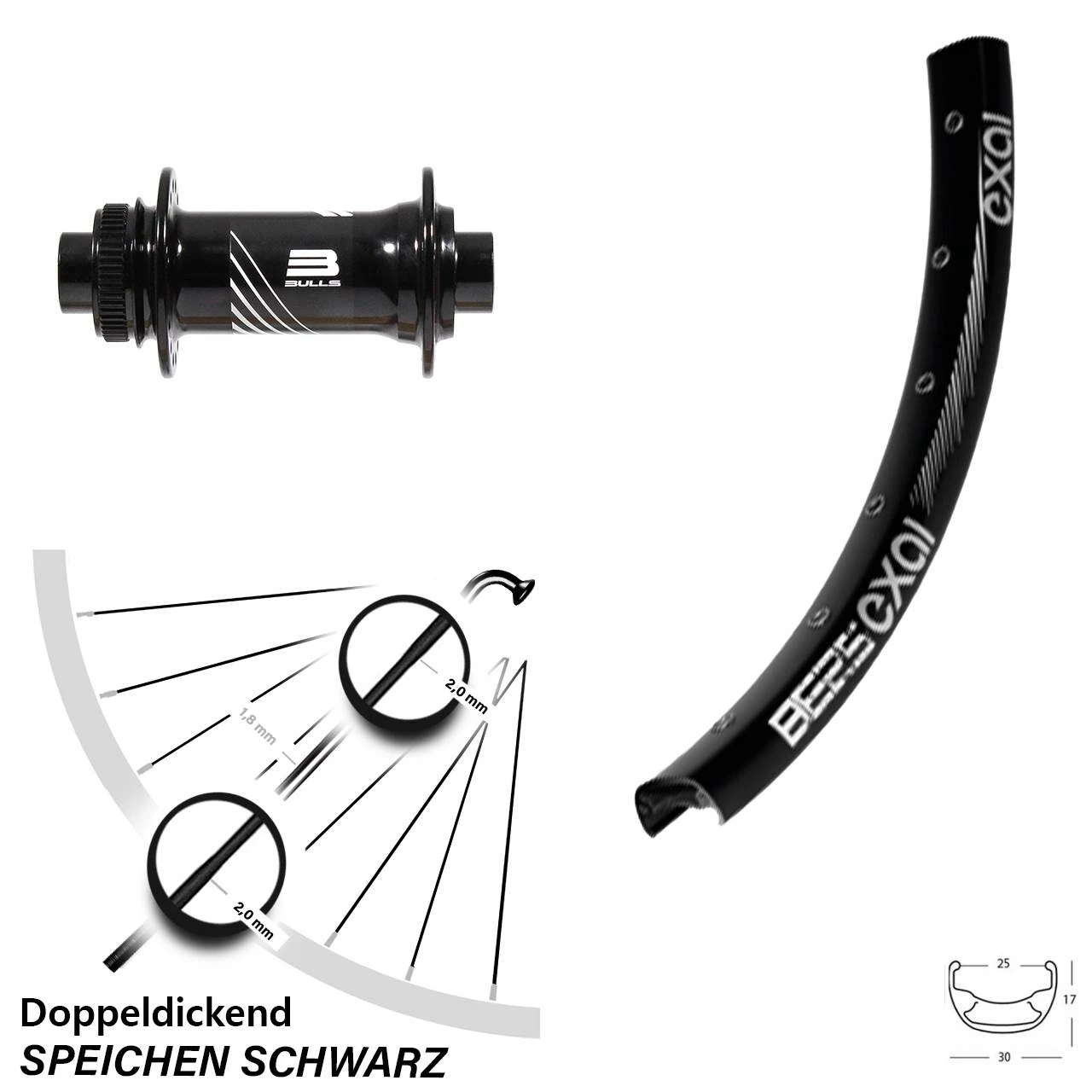 Vorderrad 27,5 Zoll Exal BE 25 Boost Formula CL-811 Bulls