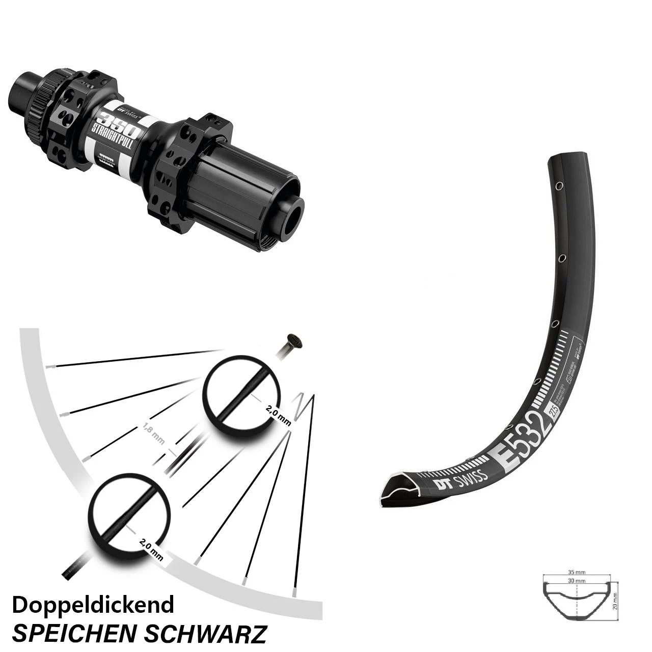 Dt-swiss 27,5 Zoll Hinterad DT Swiss E 532 Mit Nabe 350 Straightpull Centerlock X-12