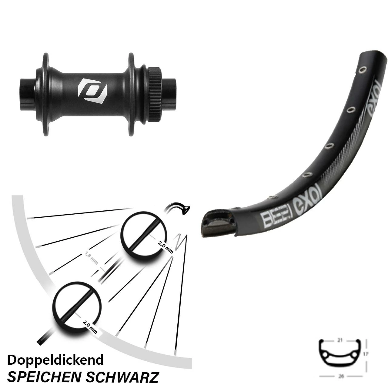 Vorderrad 27,5 Zoll Exal BE 21 Formula CL-71 Steckachse 15/100 Mm
