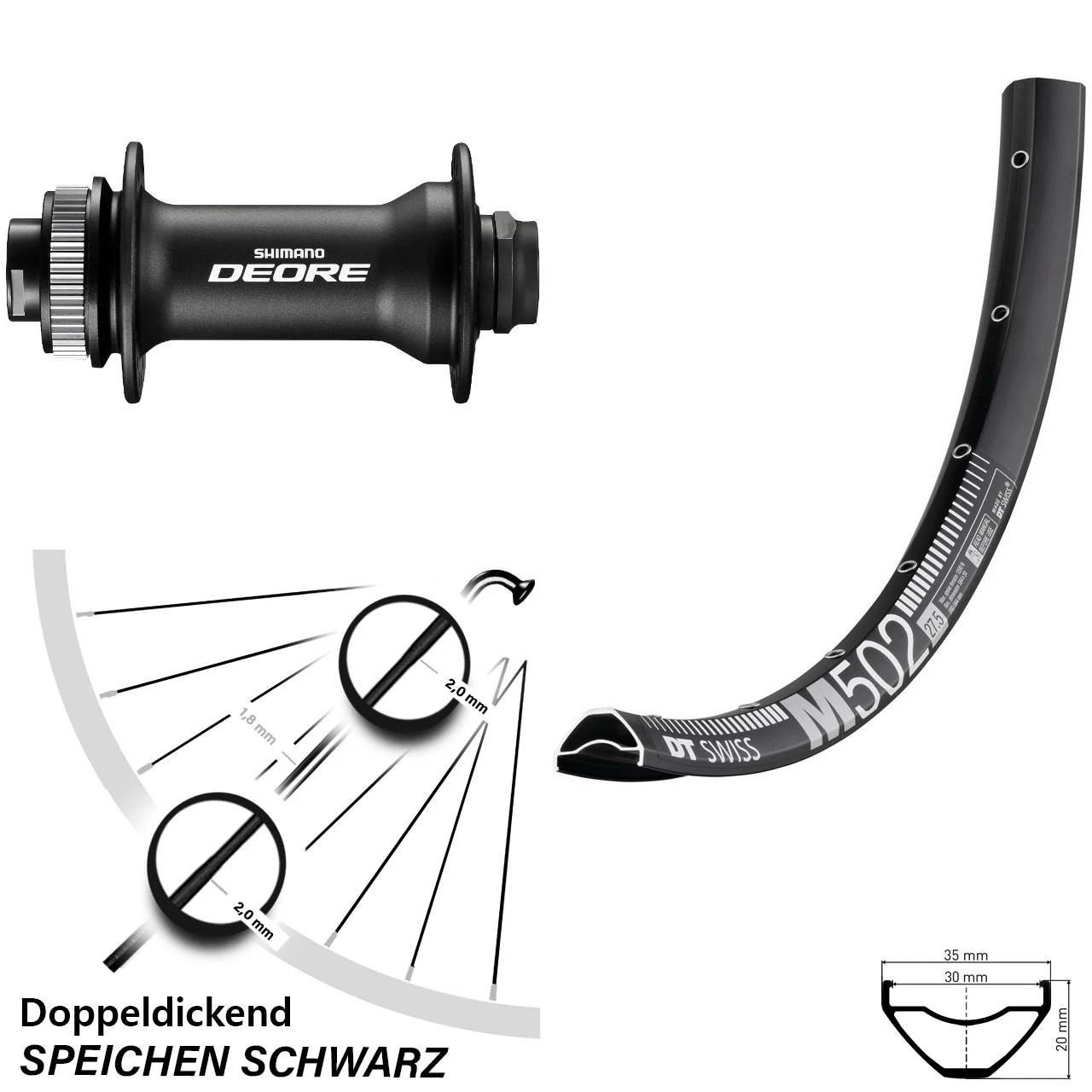 Dt-swiss Shimano HB-M618 Boost DT Swiss M 502 Vorderrad 29 Zoll Centerlock