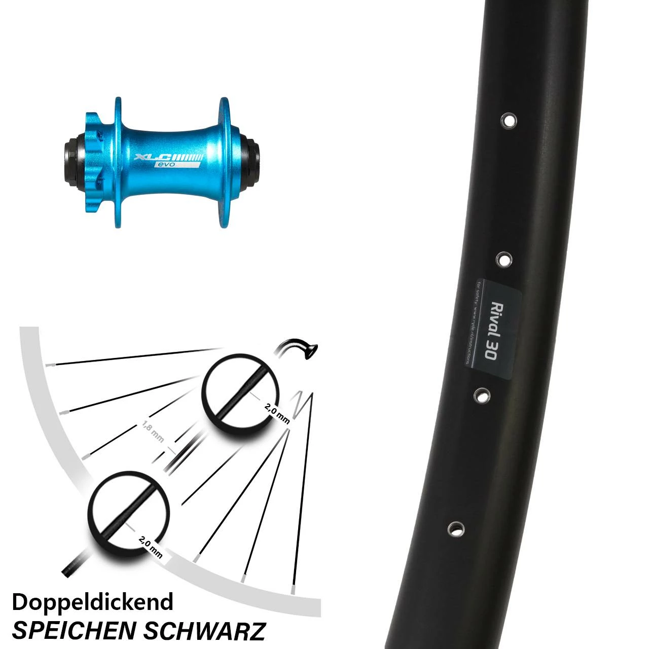 Vorderrad 29 Zoll Ryde Rival 30 Mit XLC Evo Nabe 15x100 Mm