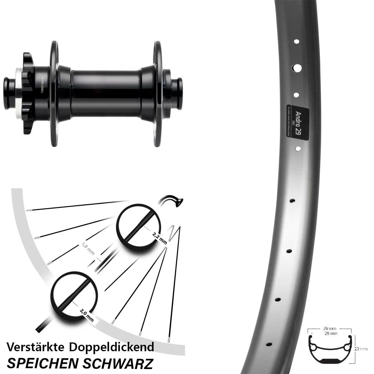 Vorderrad Ryde Andra 29 Zoll Mit Novatec D341 Boost Nabe