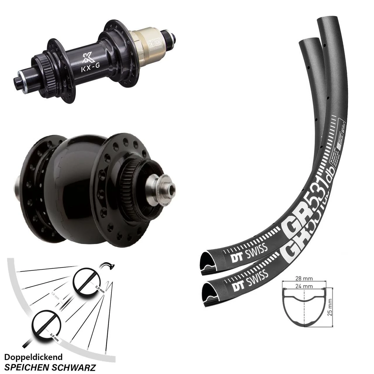 Dt-swiss Laufradsatz Gravel DT Swiss GR 531 Mit Nabe KX-G Sram XD-R Dynamo Son Delux Disc