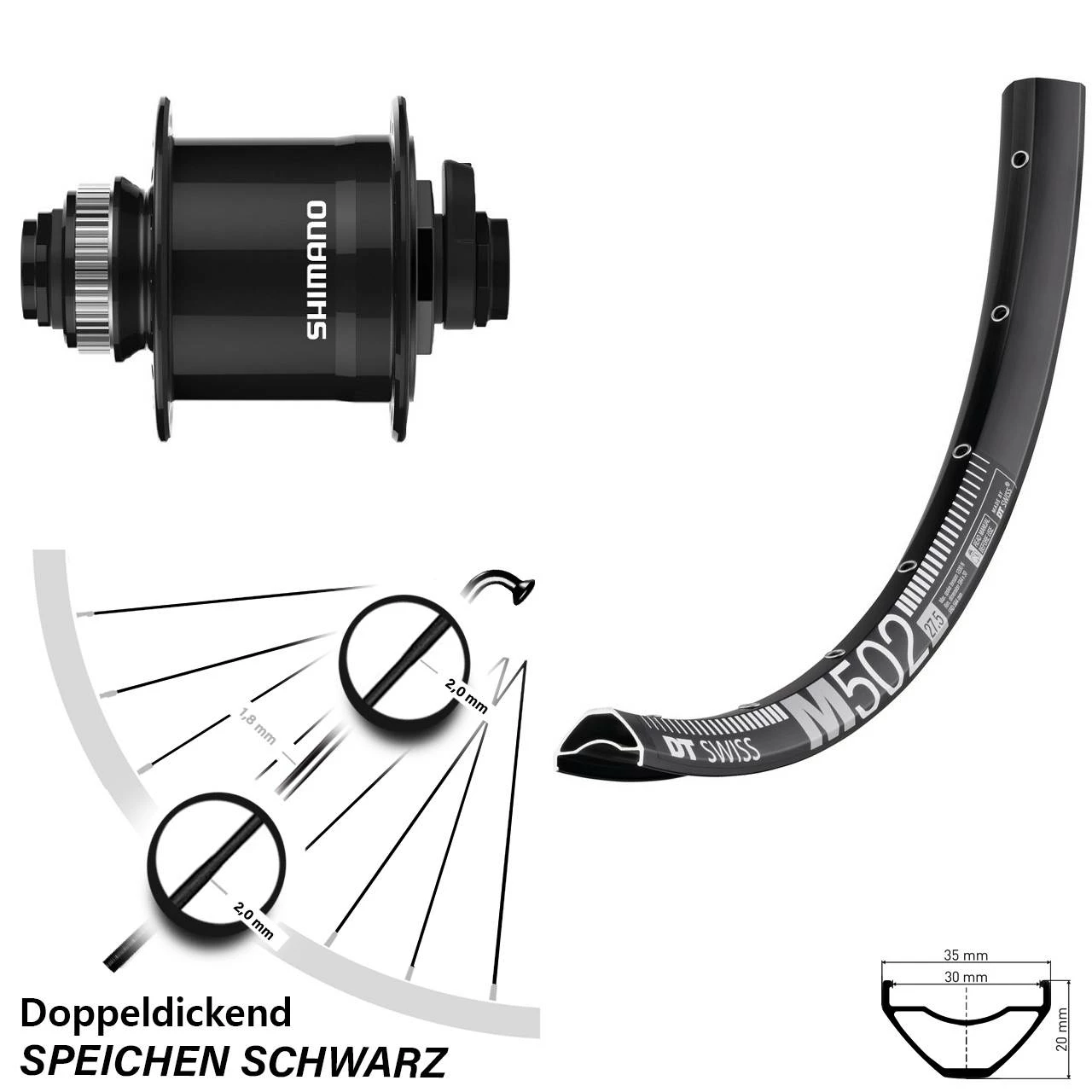 Dt-swiss Shimano DH-UR708 DT Swiss M 502 Vorderrad 27,5 Zoll Dynamo Steckachse 15x100 Mm