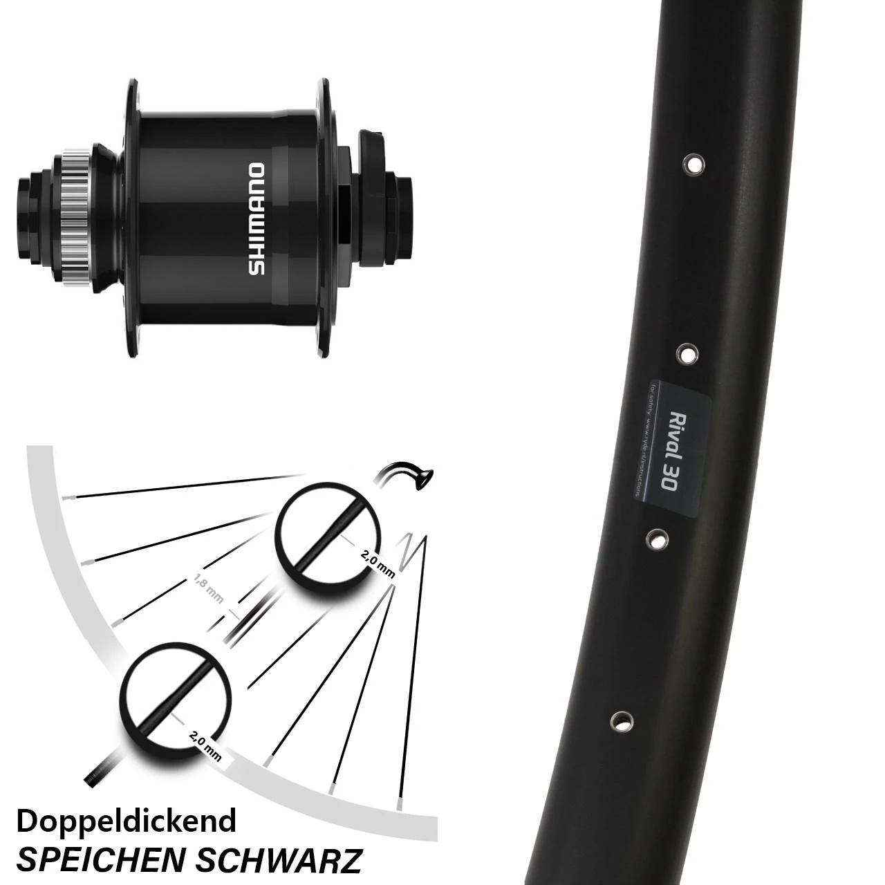 Vorderrad 29 Zoll Ryde Rival 30 Shimano Dynamo DH-UR708-3D 15/100 Steckachse