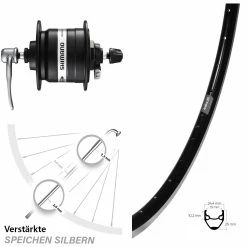 28 Zoll Vorderes Rad Mit Nabendynamo Ryde Andra 20 Shimano DH-3N31-QR Schwarz