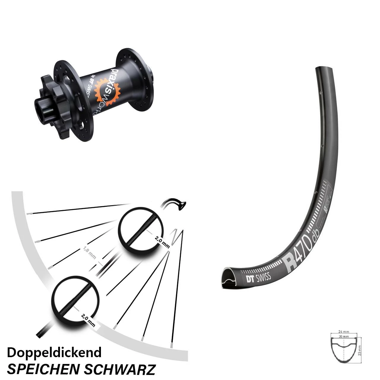 Dt-swiss DT Swiss R 470 DB Vorderrad 28 Zoll Mit 350 SL Nabe 12x100 Mm Steckachse