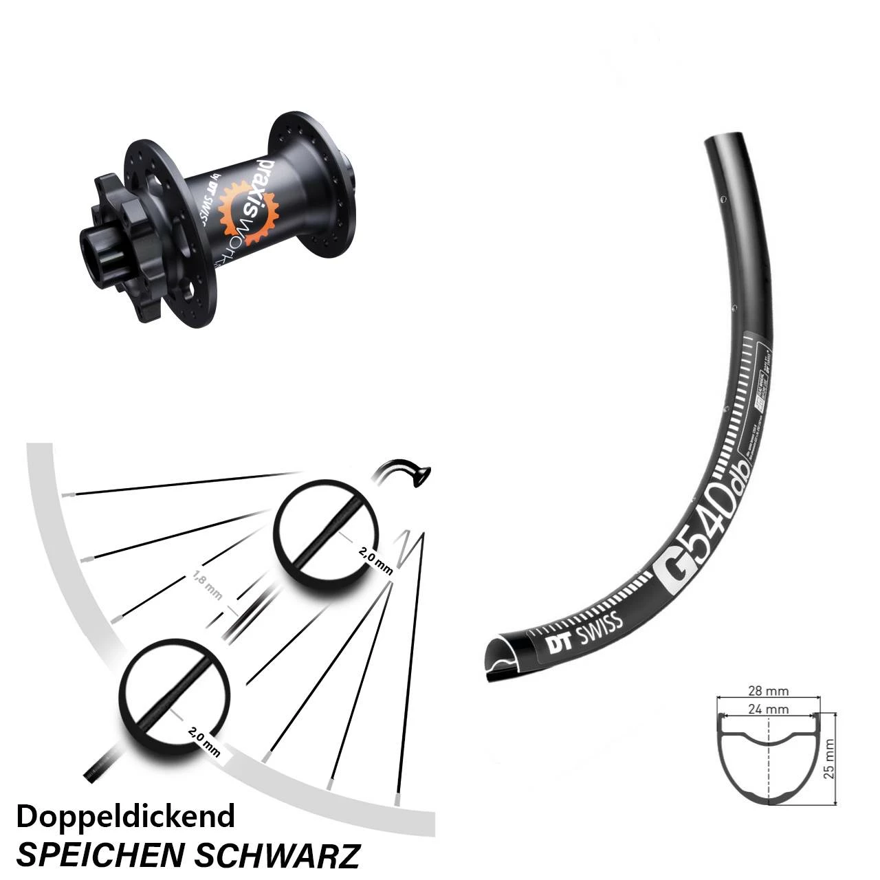 Dt-swiss DT Swiss G 540 Vorderrad 28 Zoll 350 Nabe Steckachse 12x100 Mm