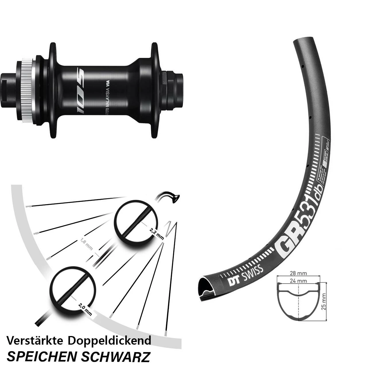 Dt-swiss 28/29 Zoll Vorderrad DT Swiss GR 531 DB Shimano 105 Nabe