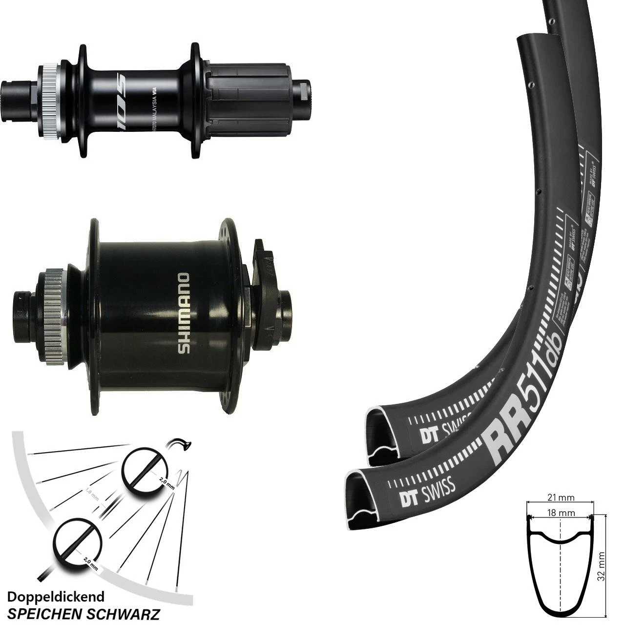 Dt-swiss 28 Zoll Laufradsatz DT Swiss RR 511 Shimano 105 Dynamo Centerlock