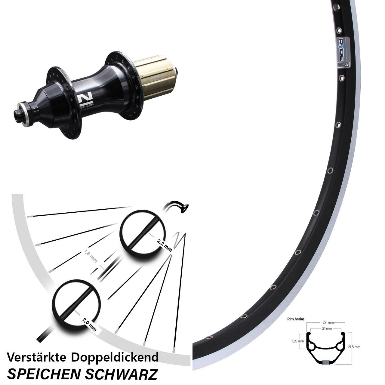 27,5 Zoll Hinterrad Ryde ZAC 421 Felgenbremse Novatec F 162 SB Nabe