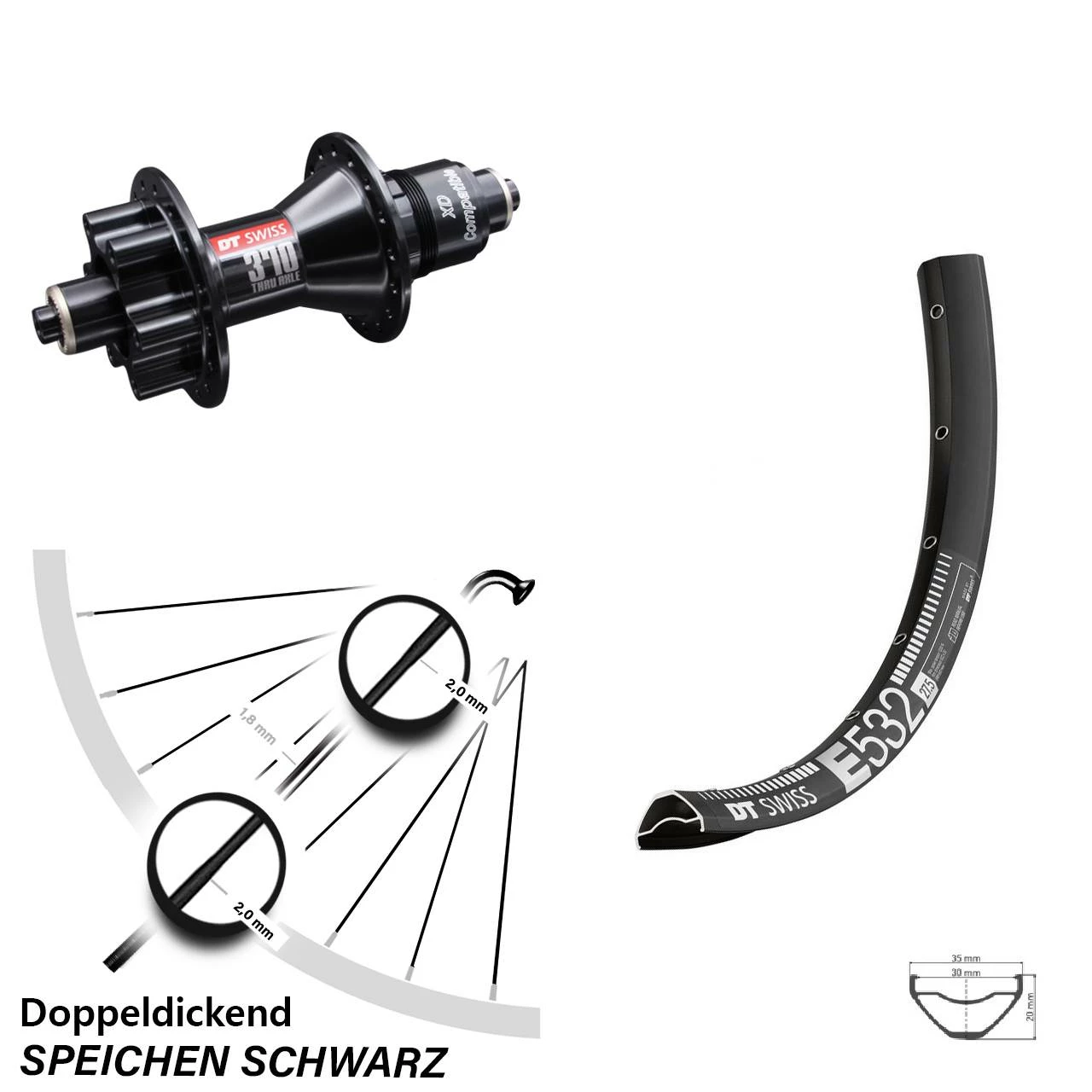 Dt-swiss 29 Zoll Hinterrad DT Swiss E 532 Inklusive 370 Sram XD