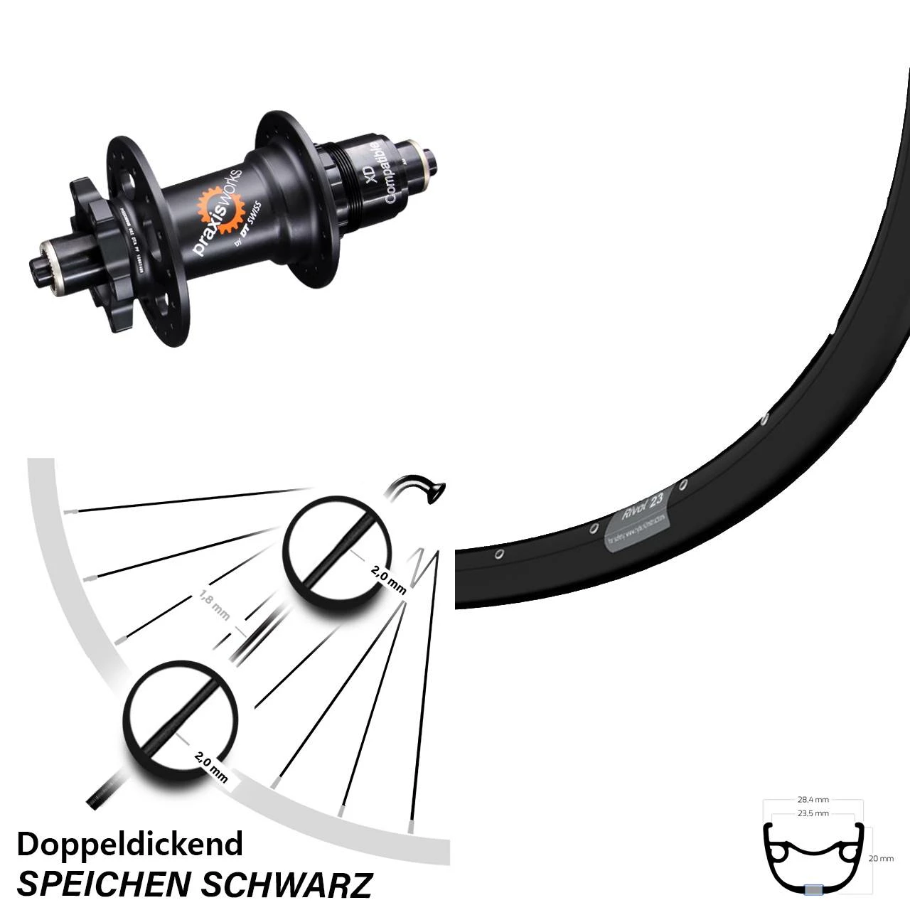 Ryde Rival 23 Hinterrad 29 Zoll DT Swiss 350 SL 5/135 Mm Sram XD