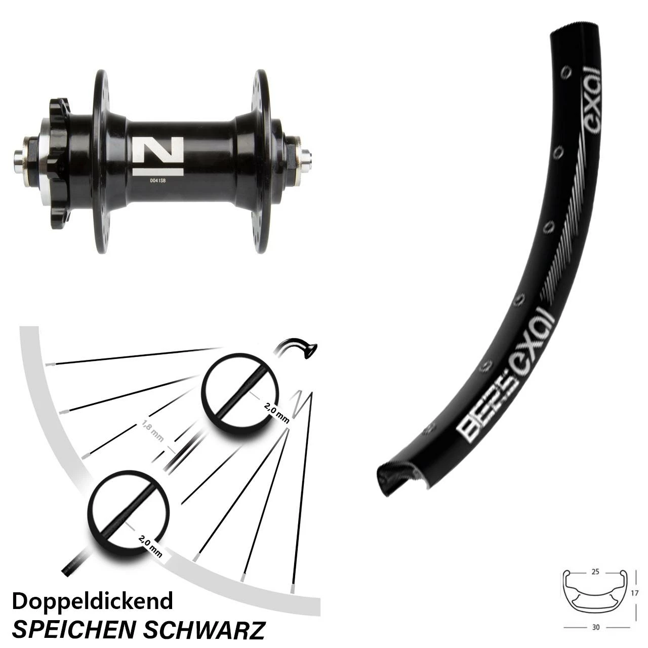 Laufrad 26 Zoll Exal BE 25 Novatec D041SB 5/100 Mm 6-loch