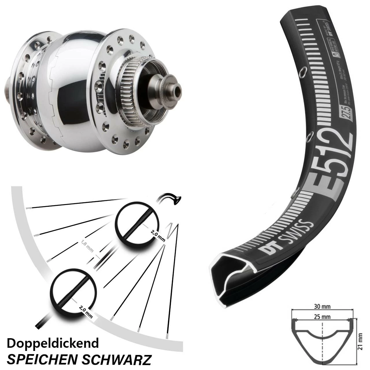 Dt-swiss Vorderrad DT Swiss E 512 27,5 Zoll Son Delux Centerlock Nabendynamo
