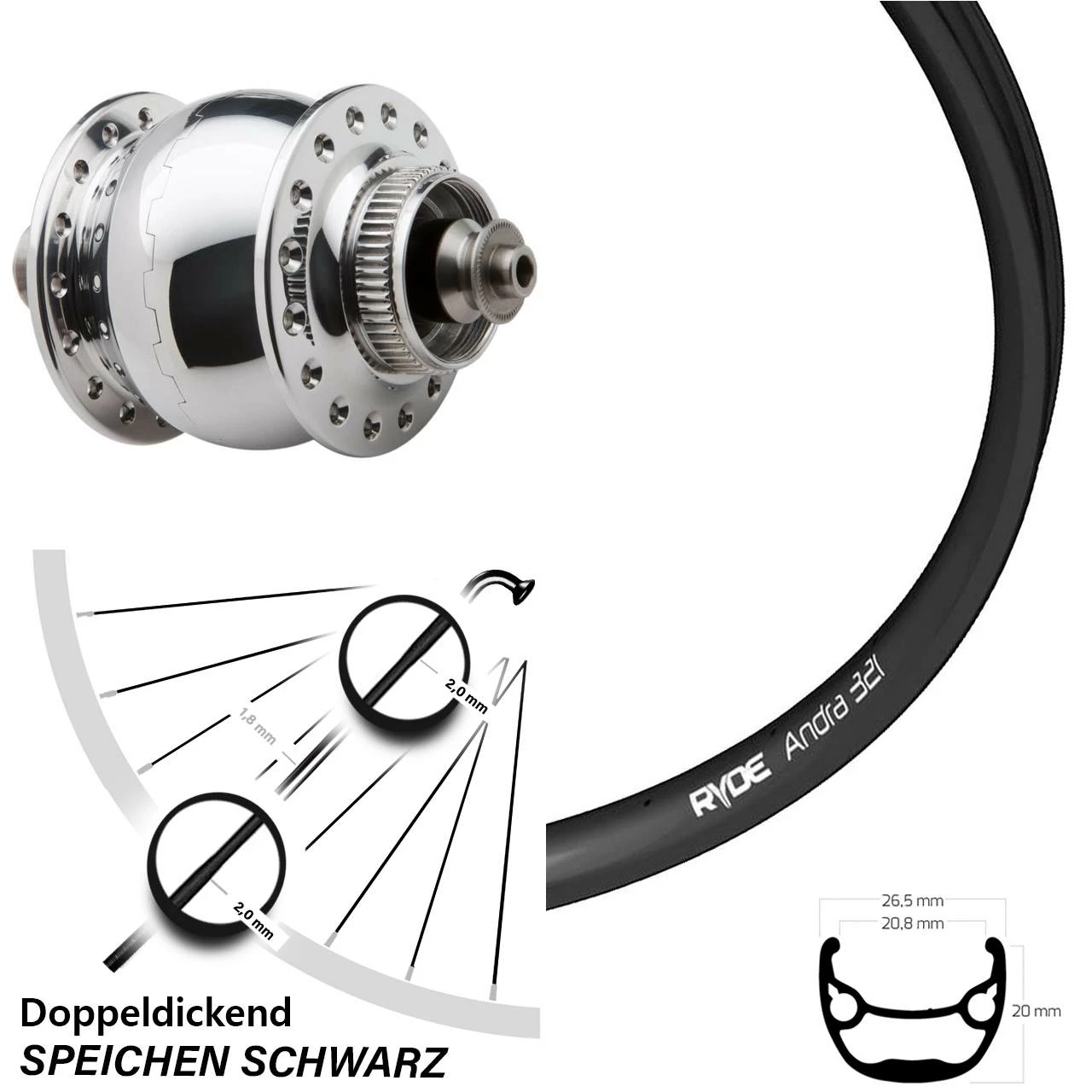 27,5 Zoll Ryde Vorderrad Andra 321 Disc Nabendynamo Son Delux