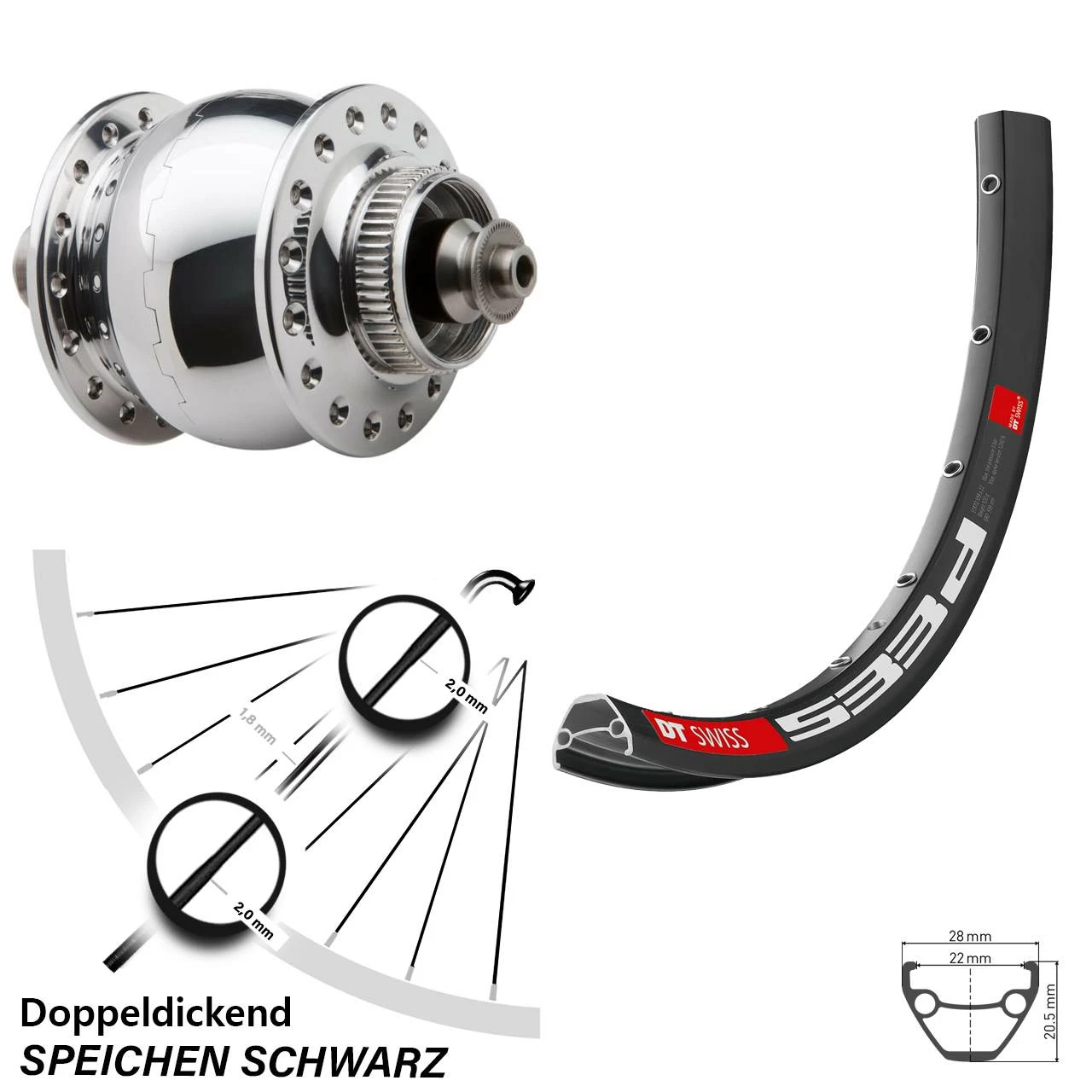 Dt-swiss 27,5 Zoll Vorderrad DT Swiss 533 Disc Son Delux Centerlock Nabendynamo