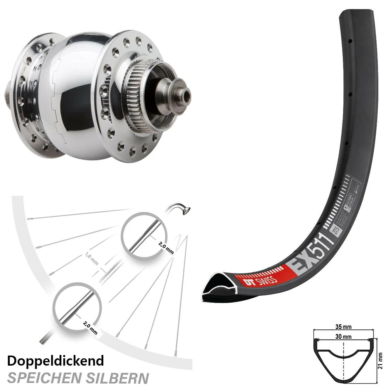 Dt-swiss Vorderrad DT Swiss EX 511 Disc 29 Zoll SON Delux Silbern Poliert Schnellspanner