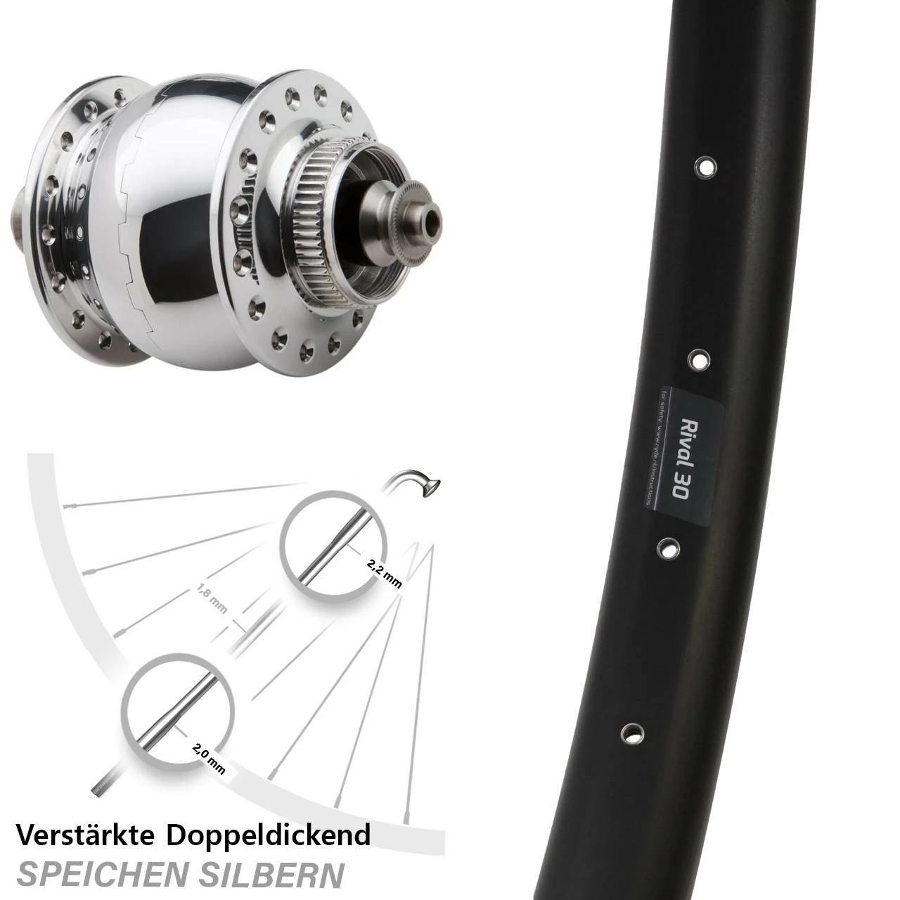 29 Zoll Nabendynamo Vorderrad SON Delux Ryde Rival 30