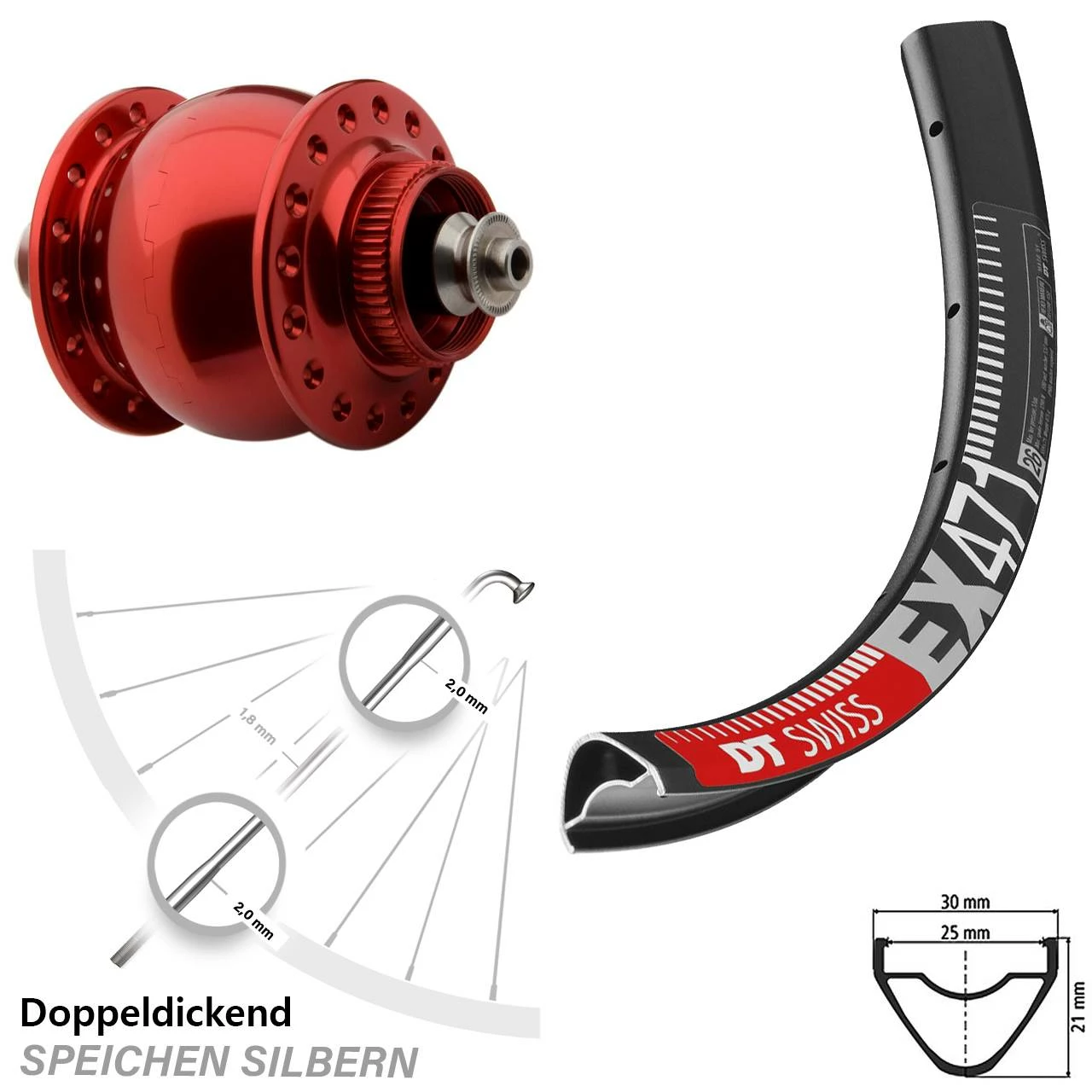 Dt-swiss 29 Zoll DT Swiss EX 471 Vorderrad Dynamo SON Delux Disc Rot Eloxiert 5/100 Mm