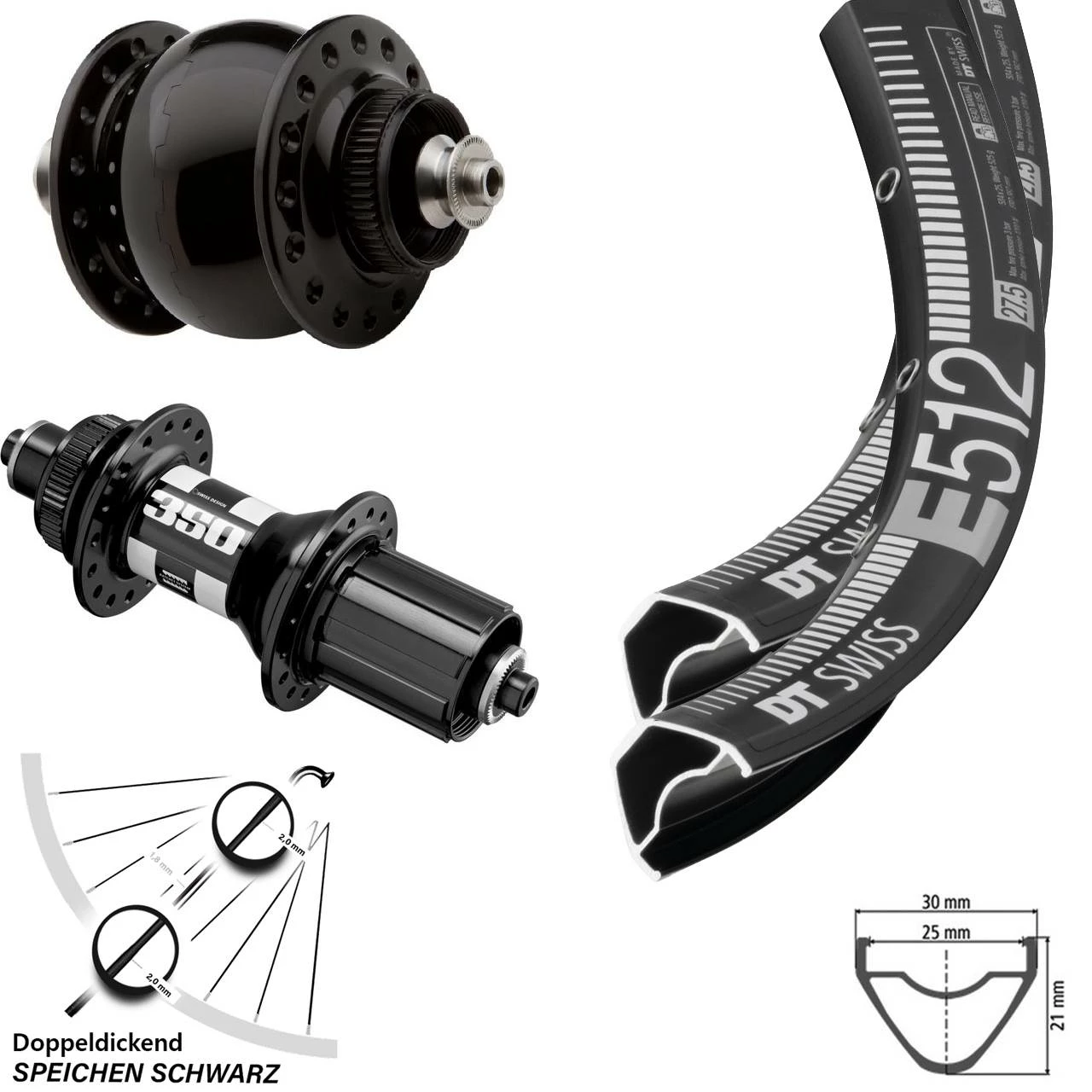 Dt-swiss Laufradsatz E 512 DT Swiss 350 11-fach Dynamo SON 28 Centerlock Schnellspanner 29 Zoll