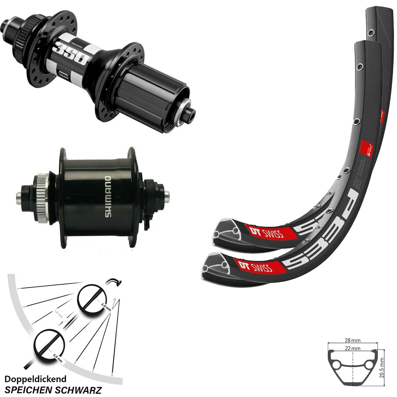 Dt-swiss 28-29 Zoll Laufradsatz Dynamo Centerlock 350 DT Swiss 533D Shimano DH-UR700-3D