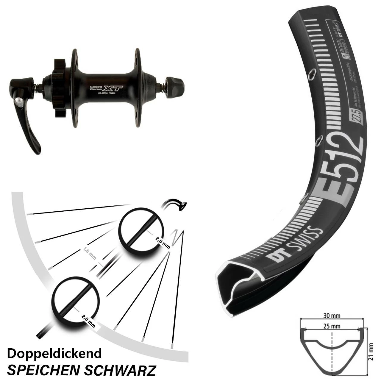 Dt-swiss DT Swiss E 512 Vorderrad 27,5 Zoll Shimano Deore XT HB-M756
