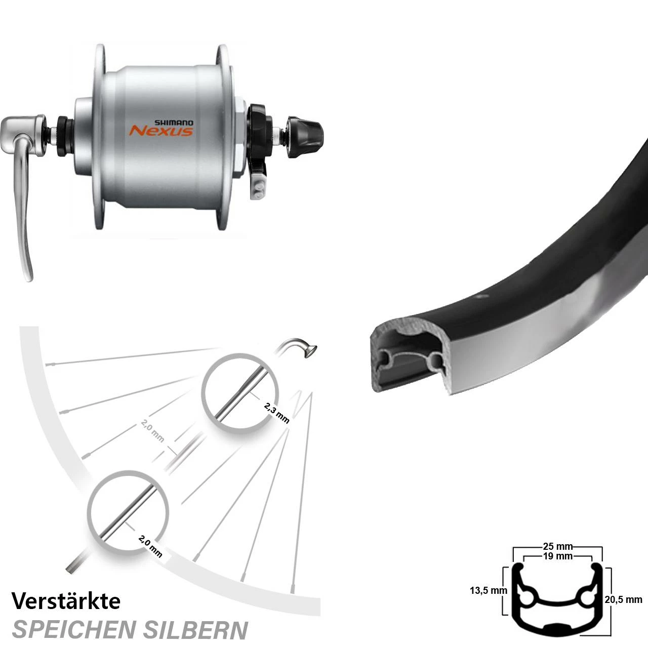 Vorderes Rad Mit Nabendynamo Shimano Nexus DH-C3000-3N Ryde Andra 30 26 Zoll