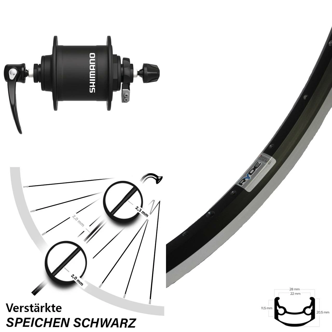 Nabendynamolaufrad Shimano DH-T4000 Ryde Andra 35 Felgenbremse 27,5 Zoll