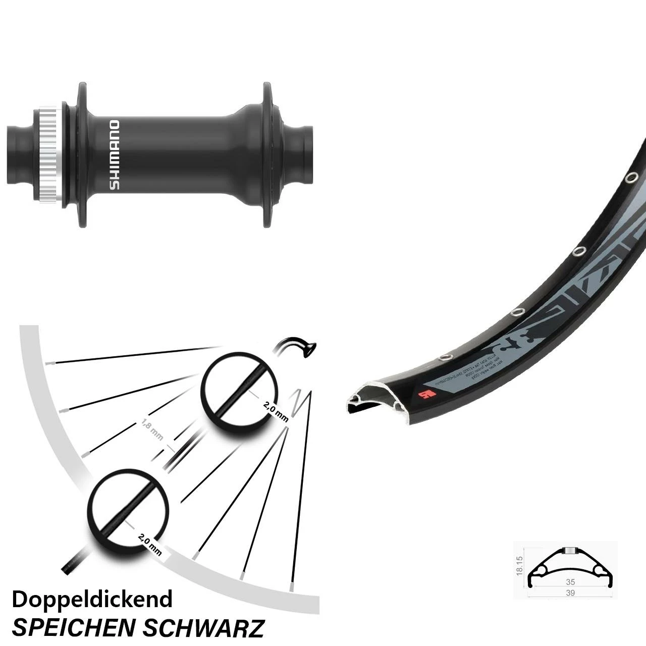 Rodi TRYP 35 Vorderrad 27,5 Zoll 15x110 Mm Shimano HB-MT410-Boost